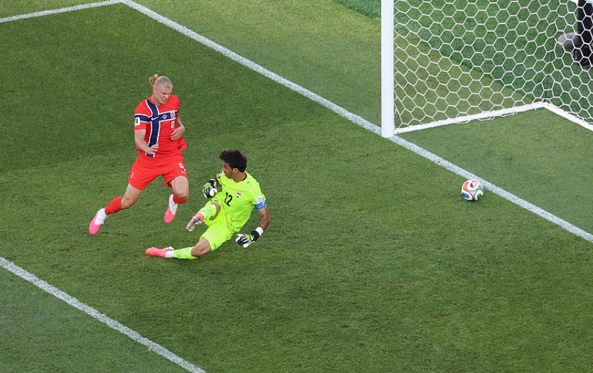 Erling Haaland scores his second goal against Iraq