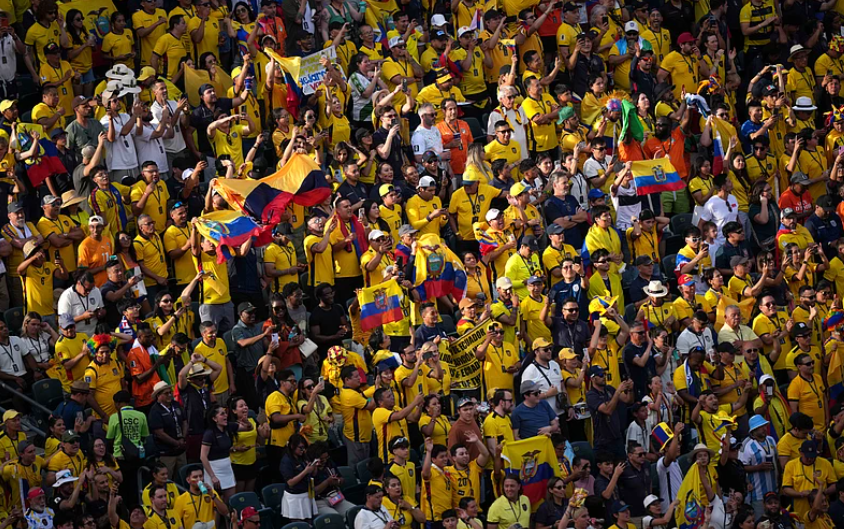 Ecuador fans cheer with flags before the FIFA World Cup 2026 Group E match against Ivory Coast in Philadelphia