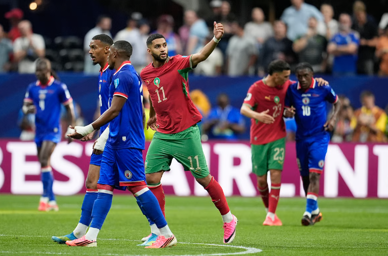 Ismael Saibari celebrates after scoring for Morocco against Haiti
