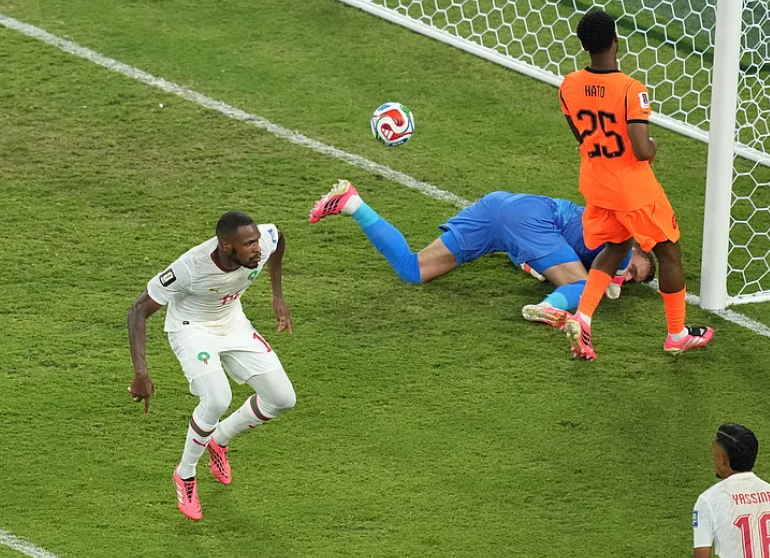 Issa Diop celebrates after scoring Morocco equalising goal against Netherlands in FIFA World Cup 2026 Round of 32