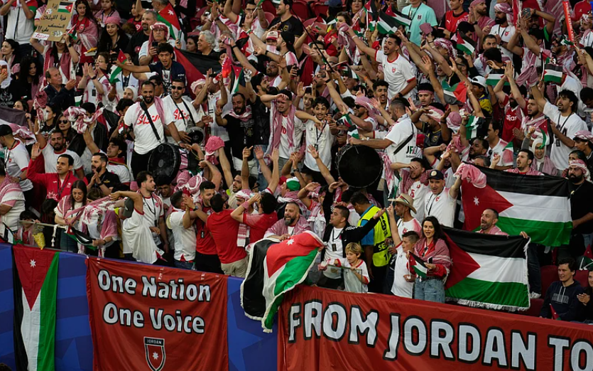 Jordan fans celebrate and wave flags before FIFA World Cup 2026 match against Austria
