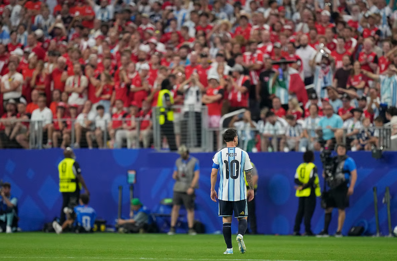 Lionel Messi walks on the pitch after scoring for Argentina against Austria in FIFA World Cup 2026