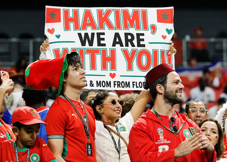 Morocco fans support Achraf Hakimi before the match against Haiti