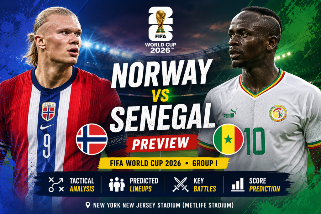 Sports news graphic featuring Jordan's Mousa Al-Tamari and Algeria's Riyad Mahrez ahead of their FIFA World Cup 2026 Group J match, with stadium lights, national flags, and match details in the background.