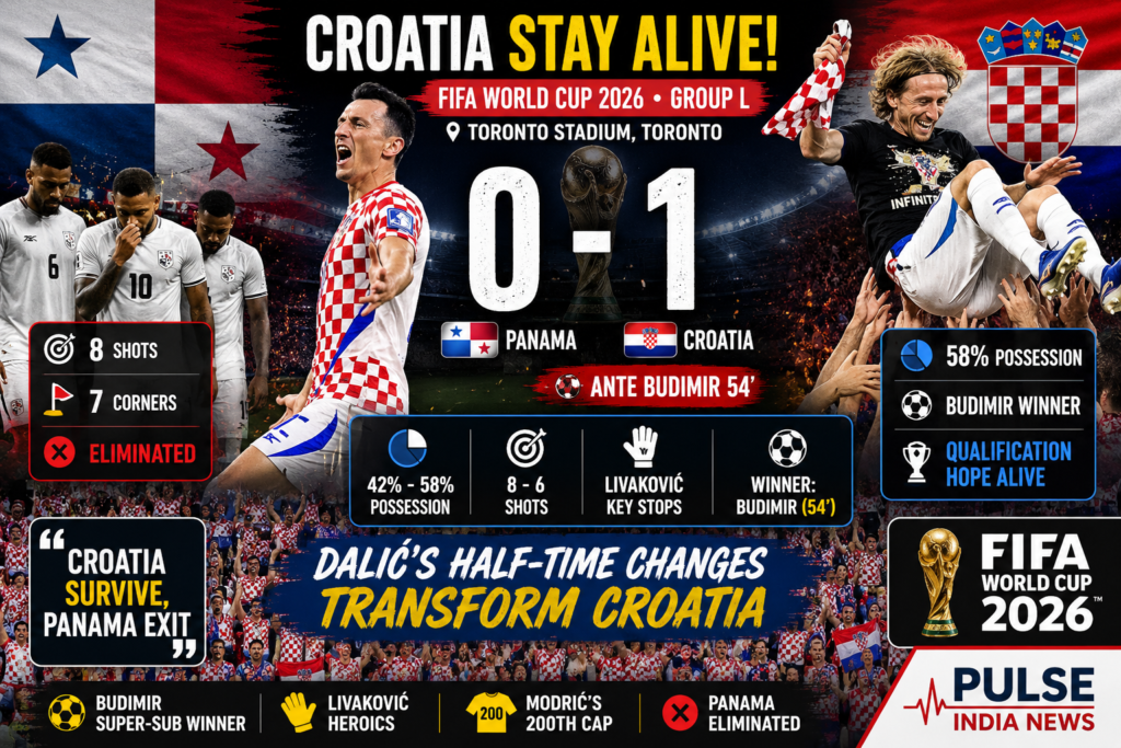 Ante Budimir celebrates after scoring the winning goal as Croatia defeated Panama 1-0 in a FIFA World Cup 2026 Group L match in Toronto.