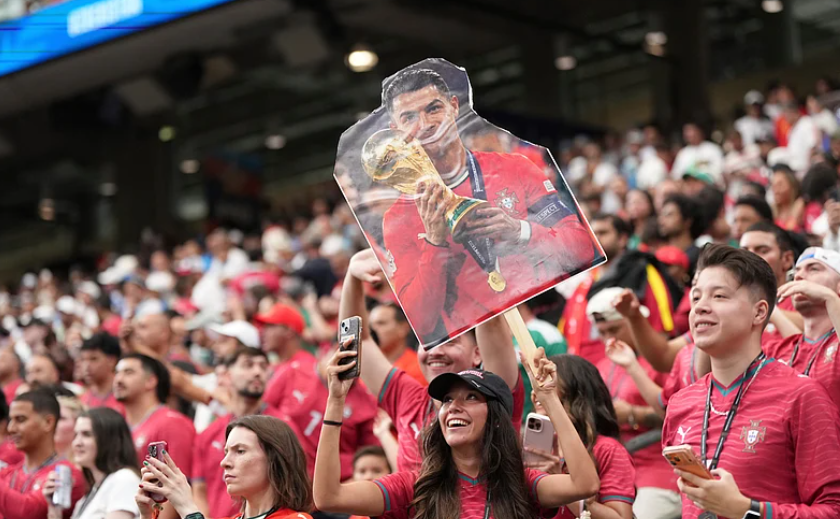 Portugal fans cheer before the FIFA World Cup 2026 Group K match against Uzbekistan in Houston
