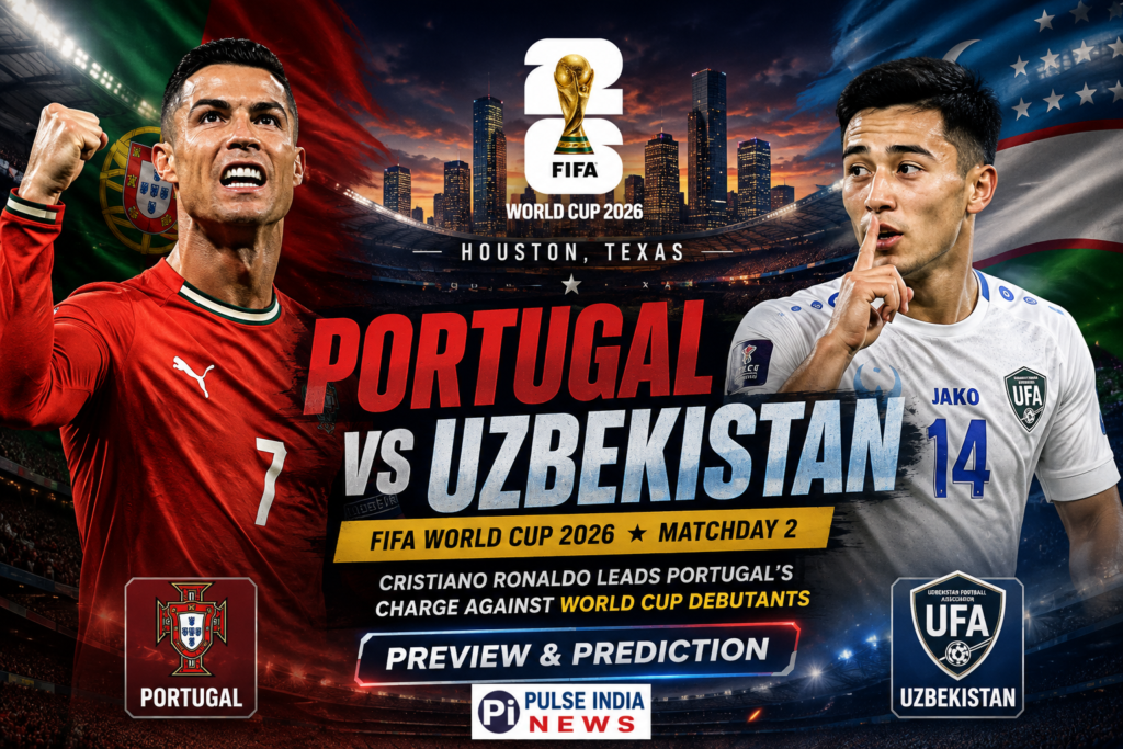 Portugal vs Uzbekistan Preview, Prediction, Lineups & Key Battles | FIFA World Cup 2026 Cristiano Ronaldo and an Uzbekistan player featured in a cinematic FIFA World Cup 2026 match preview poster for Portugal vs Uzbekistan in Houston, Texas.