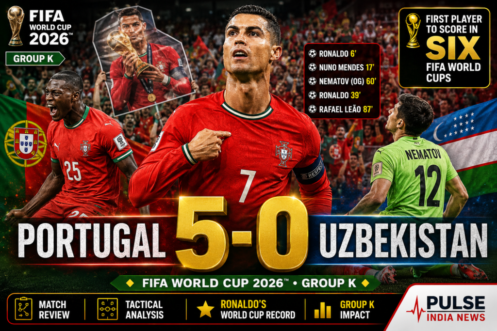 Portugal vs Uzbekistan Review: Ronaldo Brace Powers Portugal To Historic 5-0 World Cup Victory Cristiano Ronaldo celebrates after scoring twice in Portugal's 5-0 victory over Uzbekistan at the FIFA World Cup 2026.