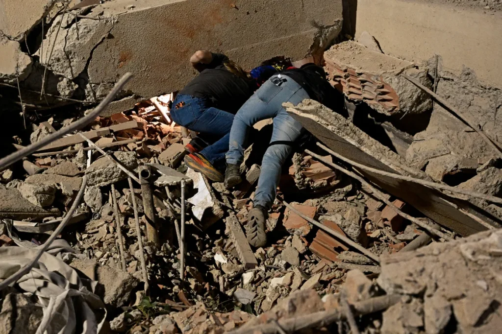 rescue workers searching