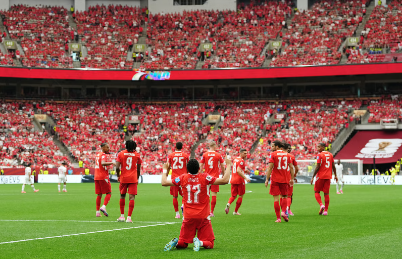 Ruben Vargas celebrates after scoring for Switzerland against Canada