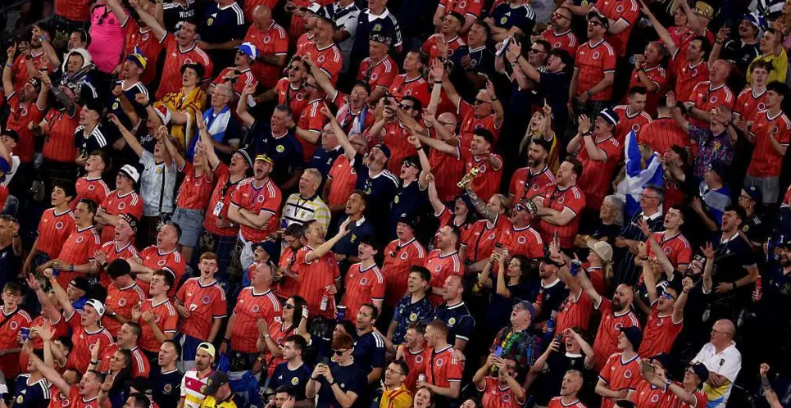 Scotland fans celebrate inside Boston Stadium during the FIFA World Cup 2026 match against Haiti