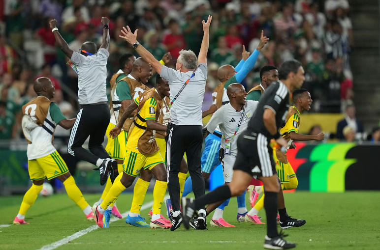 South Africa players celebrate after qualifying for the FIFA World Cup 2026 Round of 32