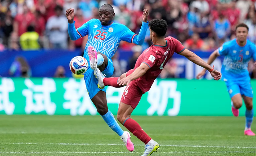 Tomás Araújo challenges Edo Kayembe for the ball during Portugal vs DR Congo FIFA World Cup 2026