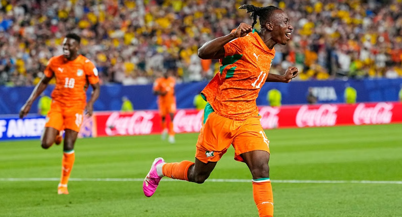 Ivory Coast winger Yan Diomande celebrates after Amad Diallo scored against Ecuador in the FIFA World Cup 2026