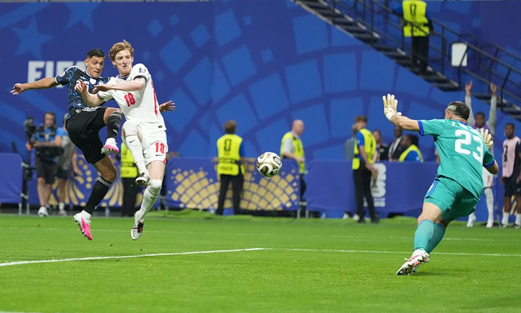 England forward Anthony Gordon scores the opening goal against Argentina during the FIFA World Cup 2026 semifinal