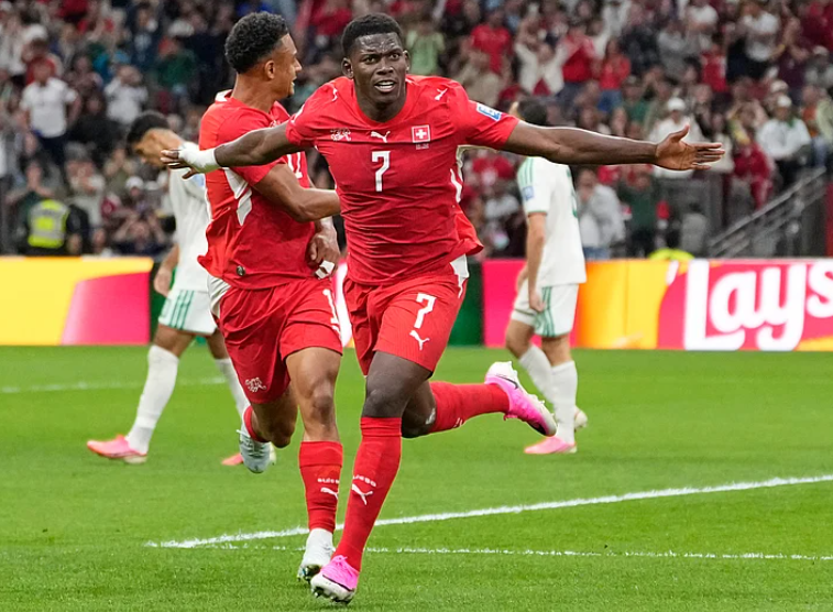 Switzerland forward Breel Embolo celebrates after scoring against Algeria in the FIFA World Cup 2026 Round of 32