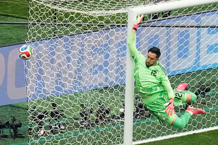 Colombia goalkeeper Camilo Vargas defends a free kick against Switzerland in the FIFA World Cup 2026 Round of 16