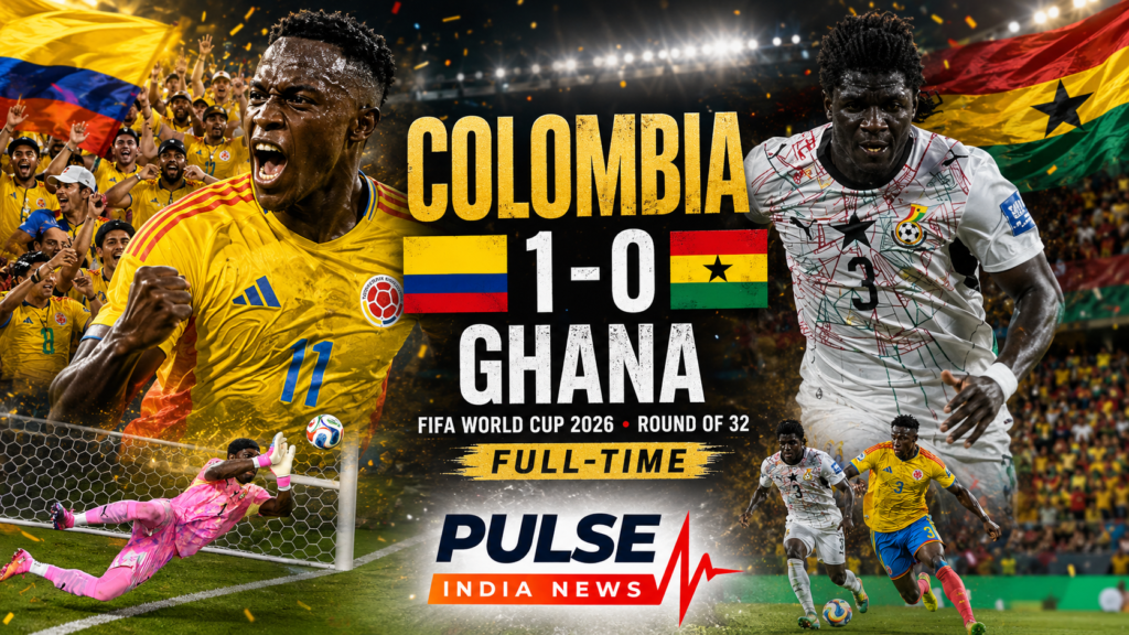 Colombia 1-0 Ghana FIFA World Cup 2026 Round of 32 cinematic featured image showing Jhon Arias, Ghana players and Lawrence Ati-Zigi’s diving save.