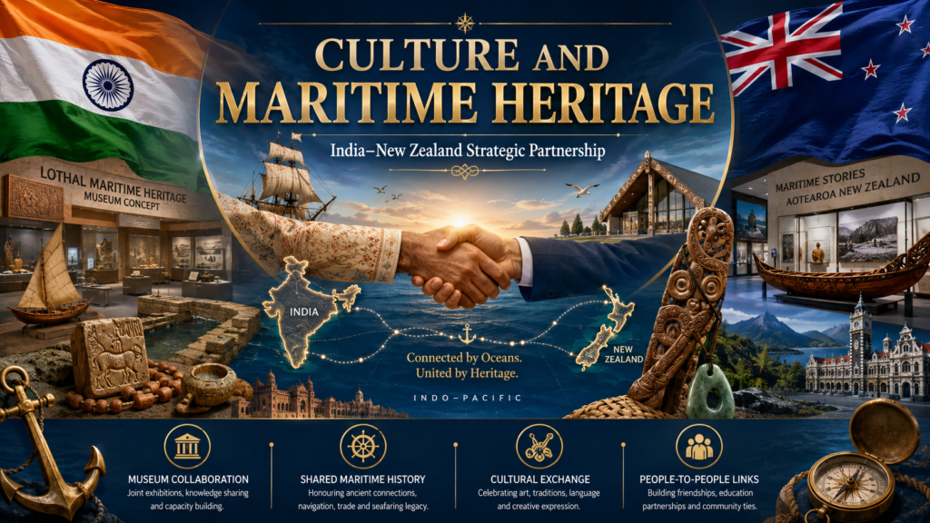 India, New Zealand Elevate Ties to Strategic Partnership as Modi–Luxon Summit Sets Ambitious 2030 Agenda India and New Zealand are deepening cultural and maritime heritage cooperation through museum partnerships, shared historical research, cultural exchanges and stronger people-to-people connections