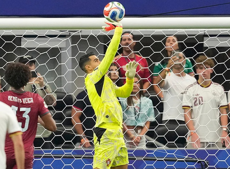 Portugal goalkeeper Diogo Costa clears the ball against Spain during the FIFA World Cup 2026 Round of 16