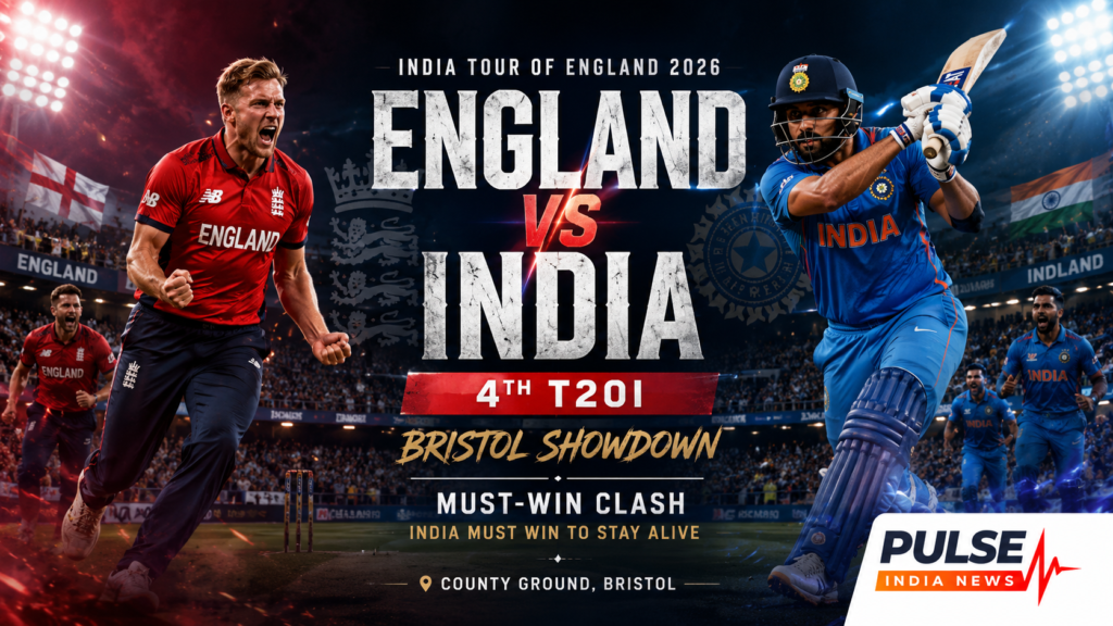 England vs India 4th T20I 2026 cinematic featured image for the must-win clash at County Ground Bristol