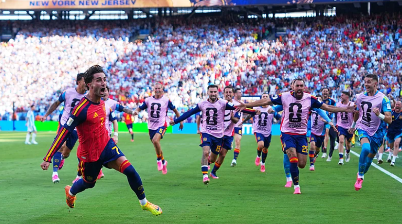 Ferran Torres celebrates after scoring Spain's winning goal against Argentina in the FIFA World Cup 2026 final