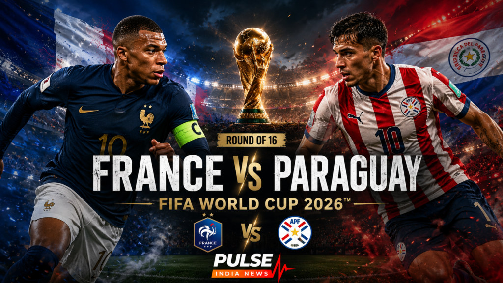 France vs Paraguay FIFA World Cup 2026 Round of 16 cinematic featured image with France and Paraguay players facing off.