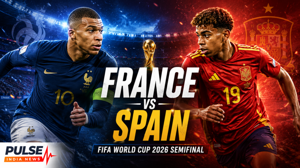 France vs Spain Semifinal Preview: Predicted Lineups, Tactical Analysis and World Cup 2026 Prediction France vs Spain FIFA World Cup 2026 semifinal poster featuring Kylian Mbappé and Lamine Yamal in a dramatic stadium setting.