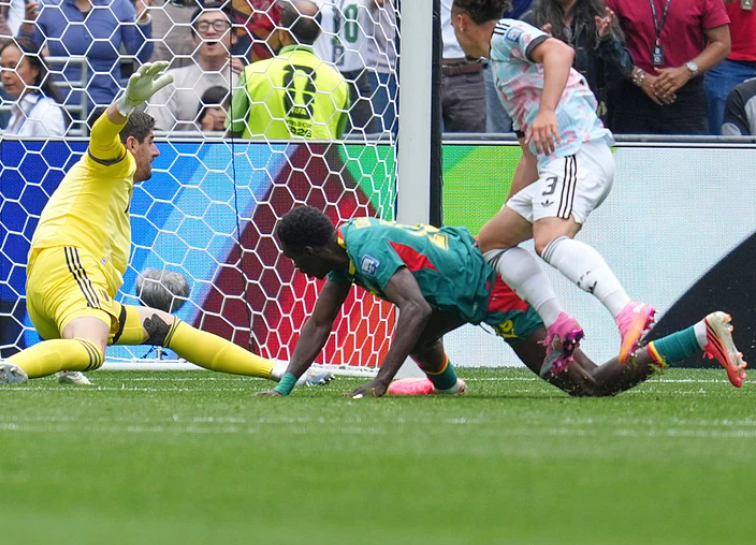 Senegal forward Ismaila Sarr scores his side second goal past Belgium goalkeeper Thibaut Courtois in Seattle