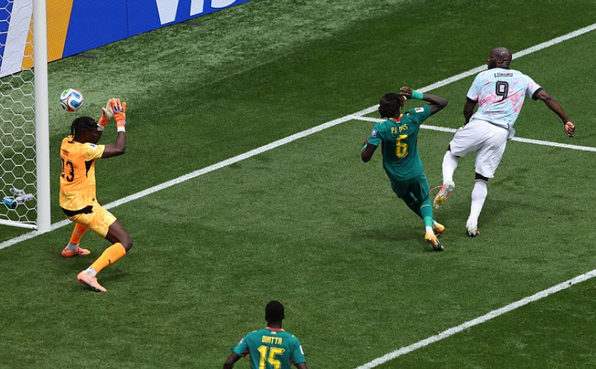 Belgium striker Romelu Lukaku scores his side opening goal against Senegal during the FIFA World Cup 2026 Round of 32