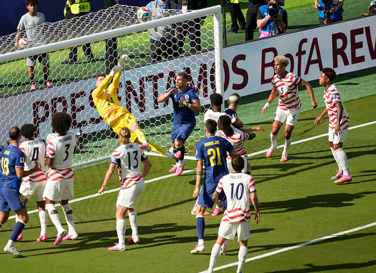 United States goalkeeper Matt Freese punches the ball clear during the FIFA World Cup 2026 Round of 32 match against Bosnia