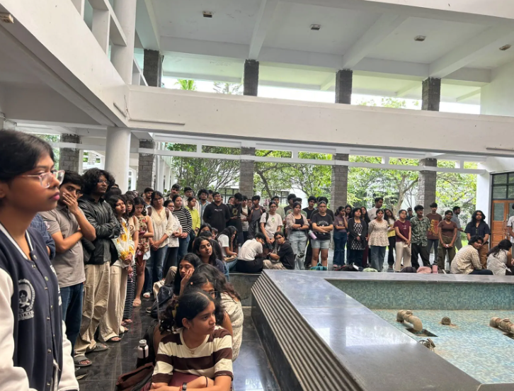 NALSAR University of Law students gathered on the Hyderabad campus during a solidarity fast supporting Jantar Mantar protesters