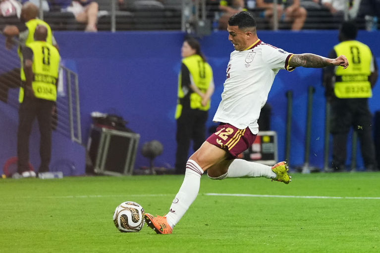 Spain defender Pedro Porro scores the second goal against France during the FIFA World Cup 2026 semifinal