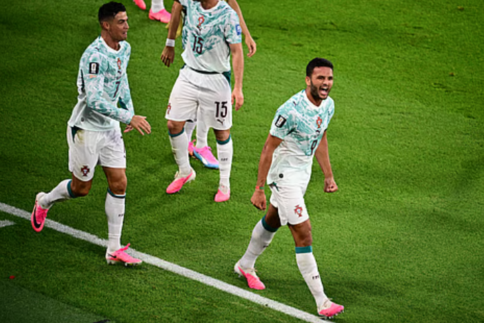 Portugal forward Goncalo Ramos celebrates after scoring the late winning goal against Croatia in the FIFA World Cup 2026 Round of 32