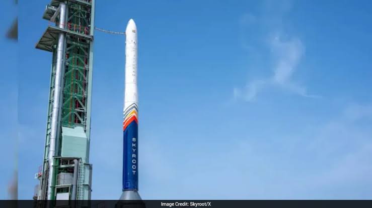 Skyroot Aerospace Vikram-1 rocket standing on the launch pad at Sriharikota before Mission Aagaman