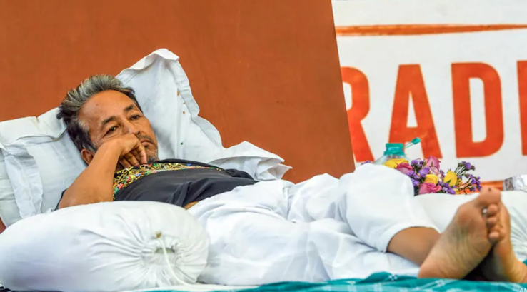 File photograph of Sonam Wangchuk resting during his hunger strike
