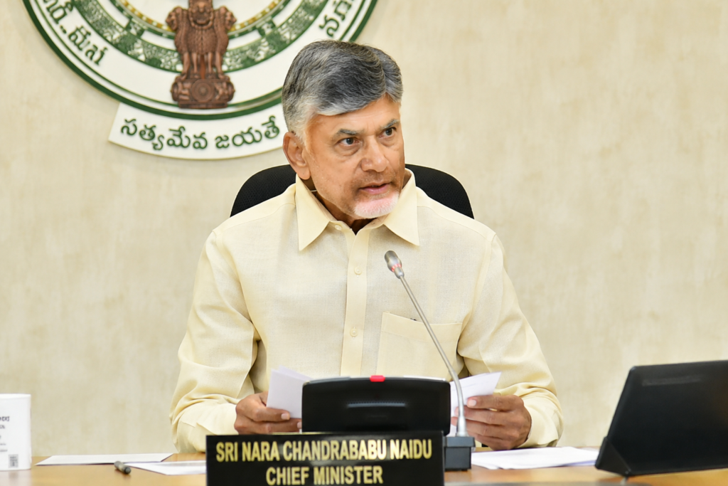 Andhra Pradesh Chief Minister reviewing documents during an official meeting at the state Secretariat