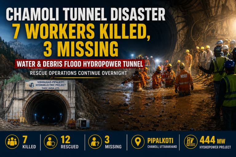 Pulse India News – Latest Breaking News from India & World Chamoli tunnel disaster rescue operation at the Vishnugad-Pipalkoti Hydroelectric Project in Uttarakhand, where seven workers were killed and three remained missing.