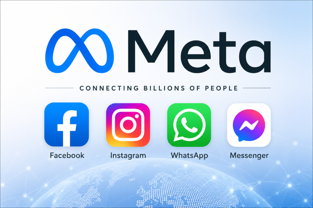 Meta Apologises to India Over Content Moderation Failures, Government Raises Concerns About Paid Promotion Meta logo with Facebook, Instagram and WhatsApp application icons