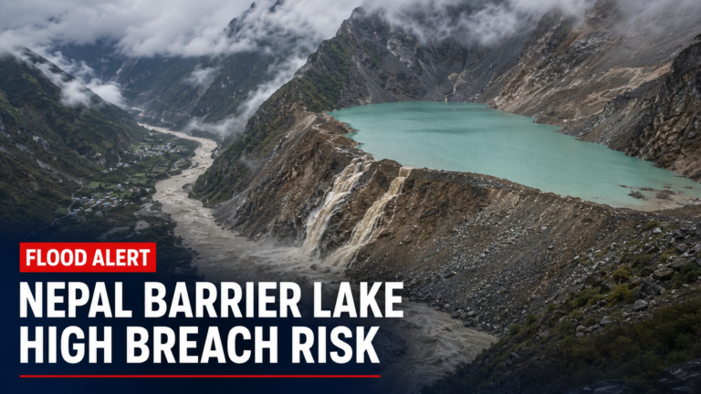 Pulse India News – Latest Breaking News from India & World Nepal barrier lake near the Nepal–Tibet border overflowing amid warnings of a high breach and downstream flood risk.
