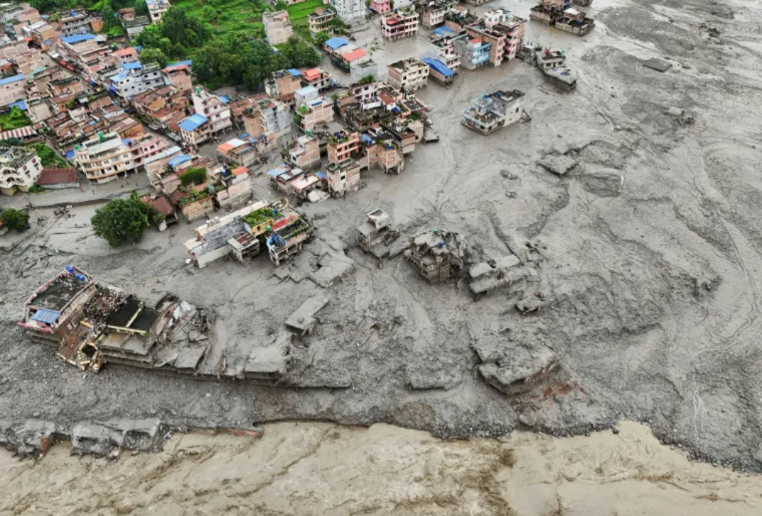 Wide view of an area devastated by the Nepal flash floods