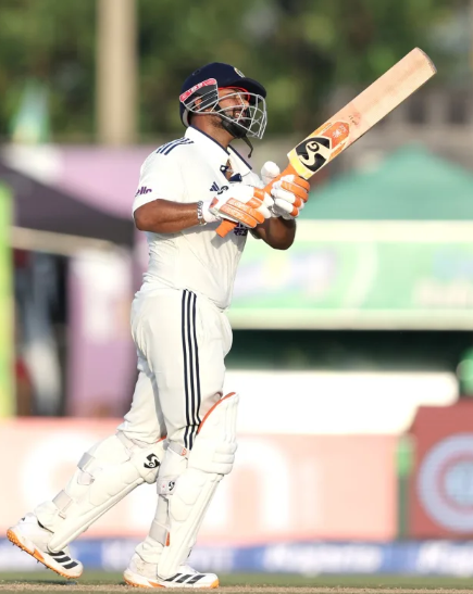 Rishabh Pant hits a six during the first Test between India and Sri Lanka at Galle.
