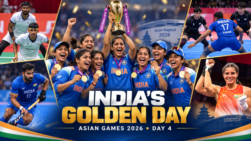Asian Games 2026 Day 4: India Win First Gold, Two More Medals Assured Indian women cricketers celebrate their gold medal alongside badminton, hockey, kabaddi and boxing highlights from Asian Games 2026 Day 4.