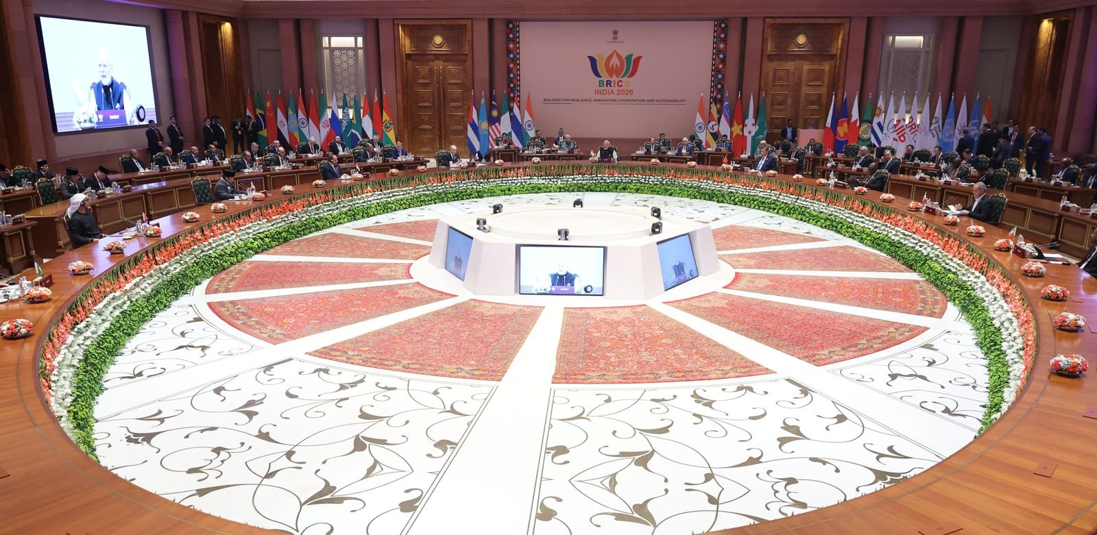 BRICS leaders and delegates attend a plenary session of the 2026 summit in New Delhi