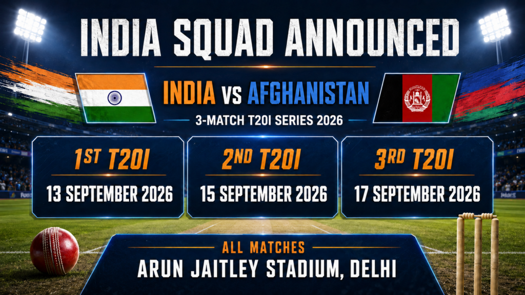 India Squad for Afghanistan T20Is Announced: Bumrah, Sanju Samson Return India squad announced for three-match Afghanistan T20I series in Delhi from September 13 to 17, 2026
