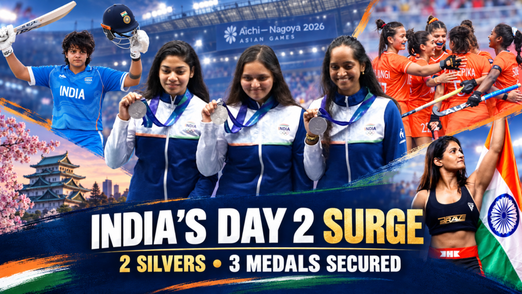 India’s Asian Games 2026 Day 2 stars, including the women’s 10m air rifle silver medallists, Shafali Verma, the women’s hockey team and Suchika Tariyal.