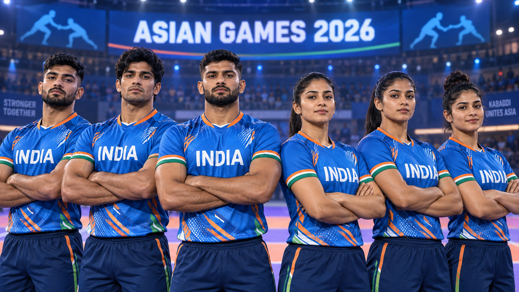 Asian Games 2026: India’s Biggest Medal Hopes Across Sports Illustration of Indian men's and women's kabaddi players standing side by side