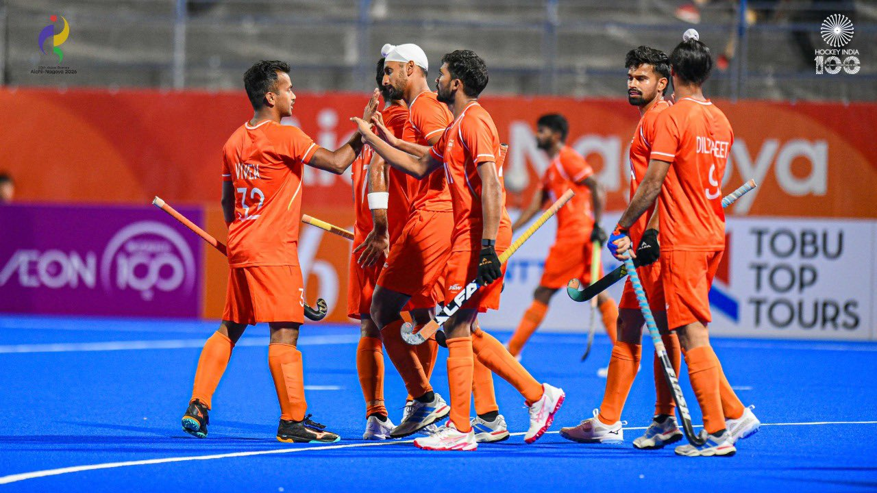 Asian Games 2026 Day 4: India Win First Gold, Two More Medals Assured Indian men's hockey players celebrating after scoring a goal during the Asian Games 2026