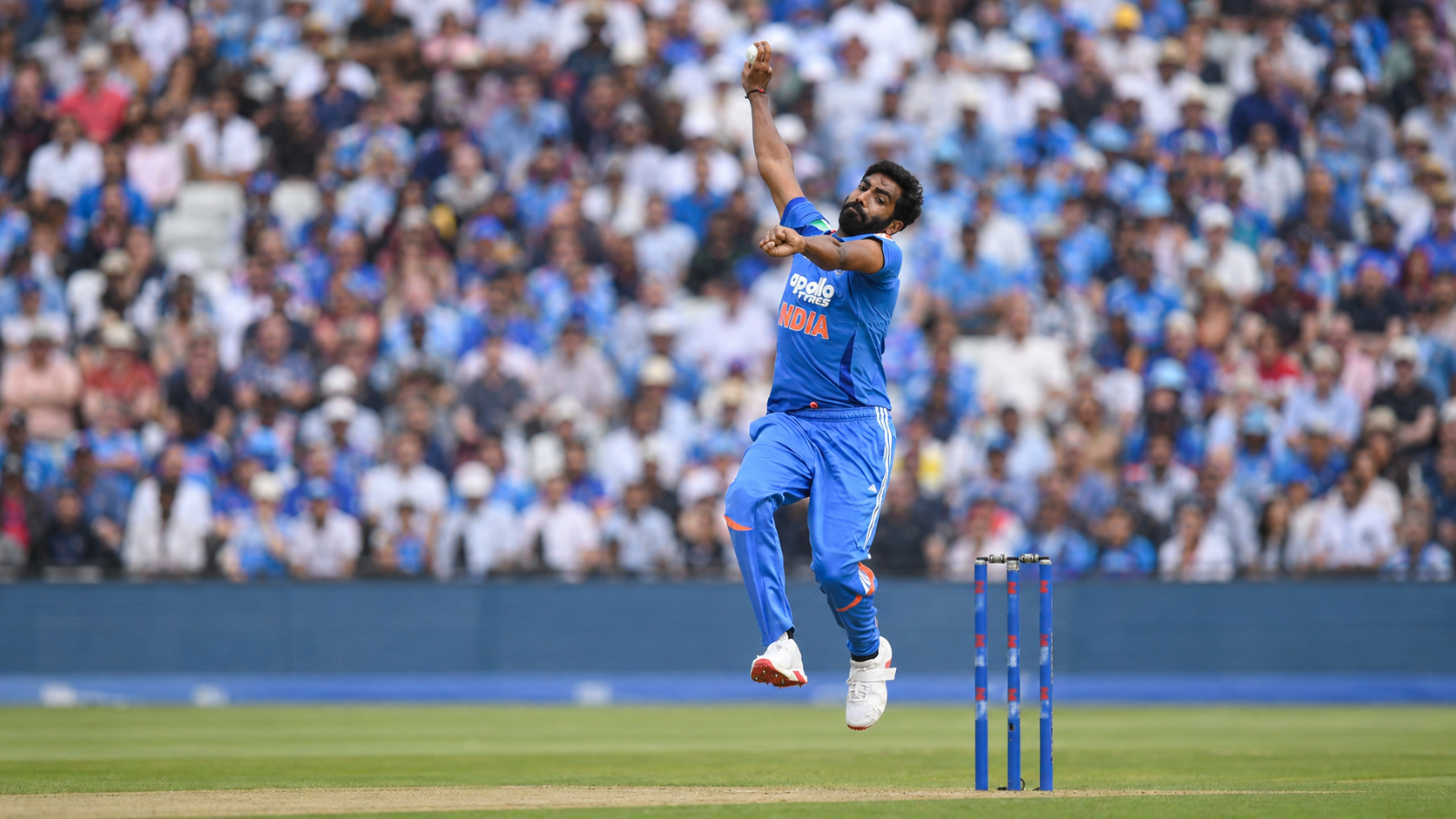 Jasprit Bumrah delivers the ball for India during an international cricket match