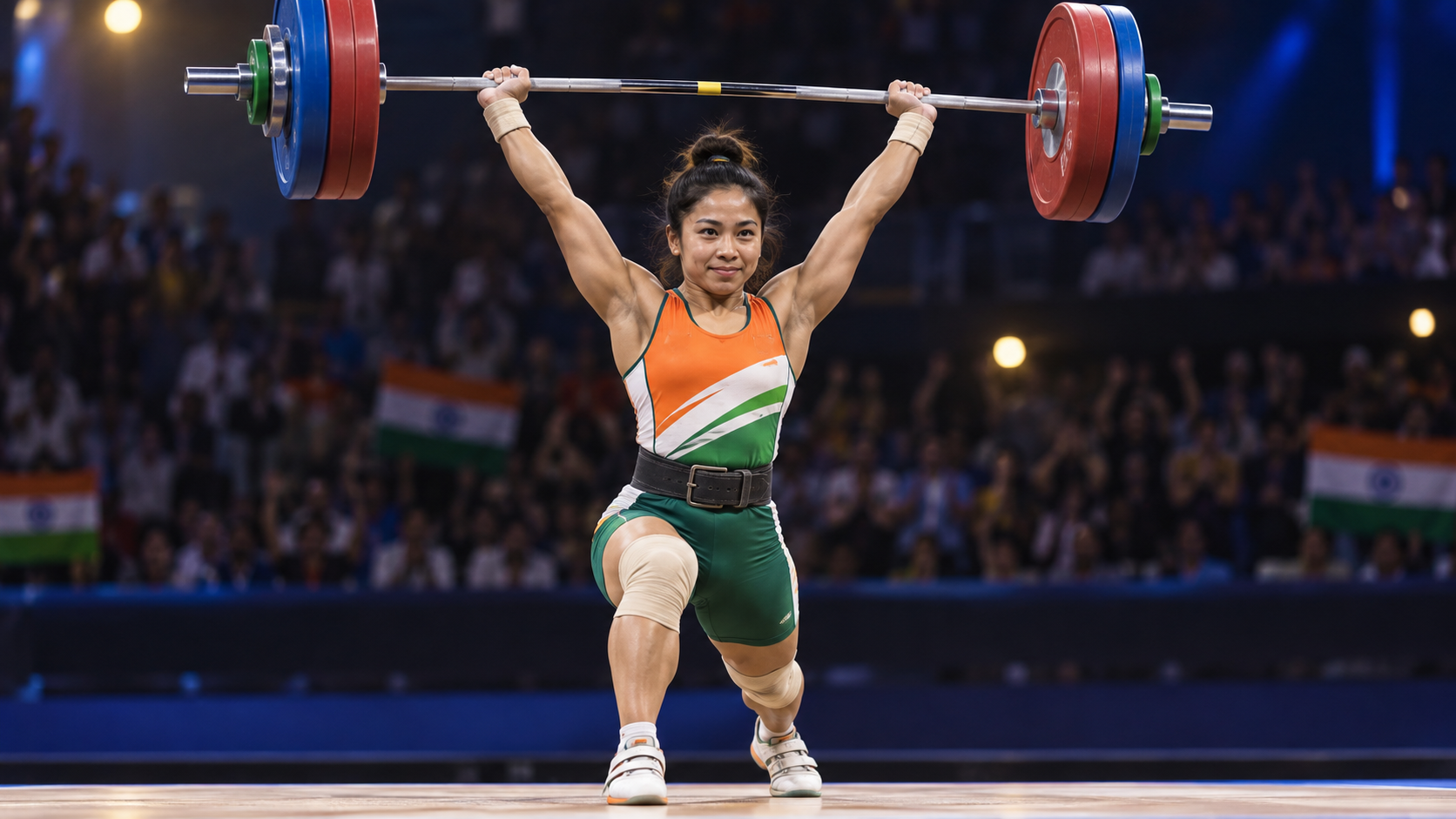 Asian Games 2026: India’s Biggest Medal Hopes Across Sports Illustration of Mirabai Chanu holding a barbell overhead